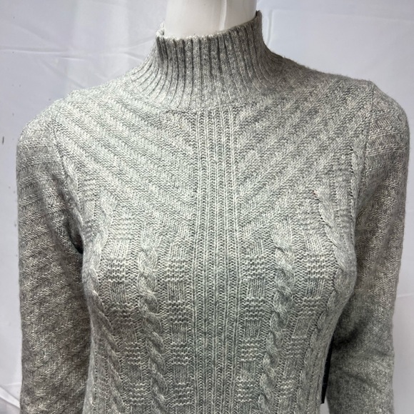 NWT Tahari Women's Small Gray Cable Knit Mock Neck Midi Sheath Sweater Dress - Picture 2 of 7